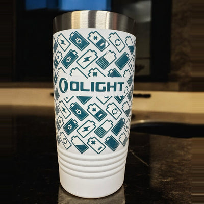 20oz Ringneck Tumbler with a full-wrap Olight print, a real Karved customer order