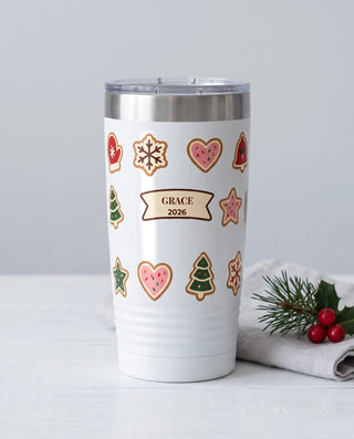 Iced Sugar Cookies on a white 20oz Ringneck tumbler, UV printed by Karved