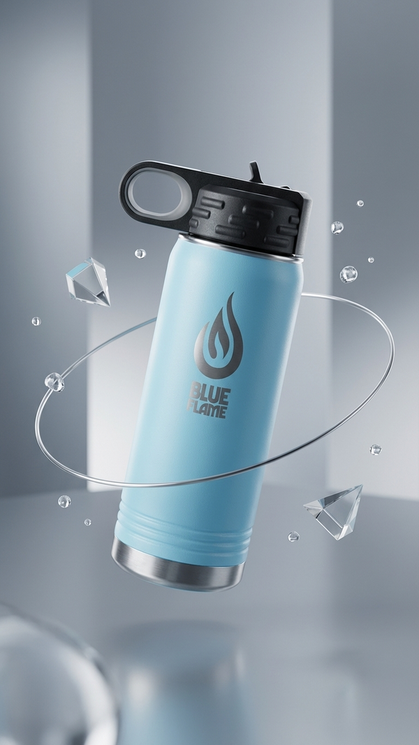 Karved Custom 20oz Water Bottle — Stainless Steel Custom UV Print — Light Blue