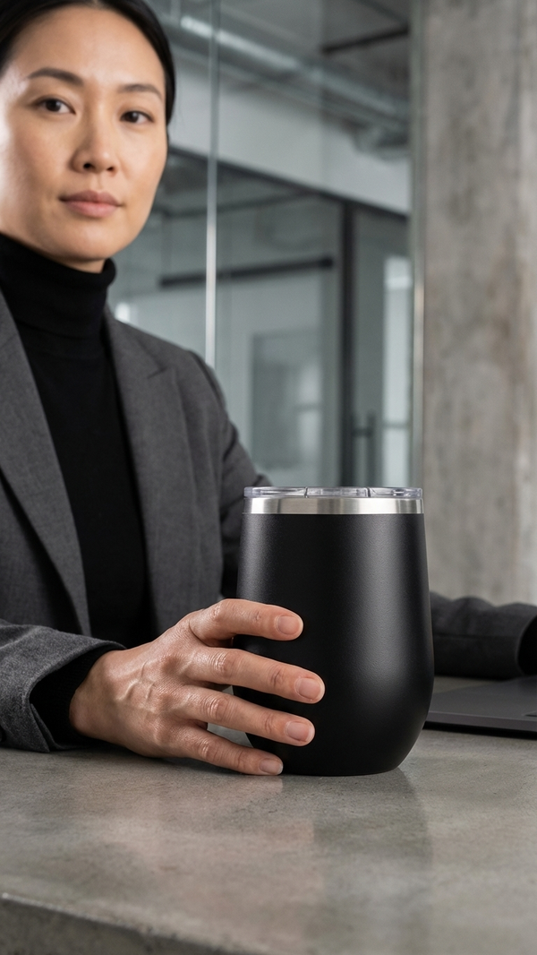 Custom 12oz Wine Tumbler — hero shot in matte black finish