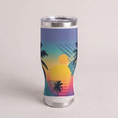 20oz Pilsner Tumbler, UV printed with a Karved retro sunset design (design example)
