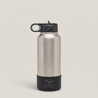Water Bottle Boot 32oz with a custom laser-engraved logo, studio photo | Karved Concepts