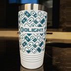 20oz Ringneck Tumbler with a full-wrap Olight print, a real Karved customer order
