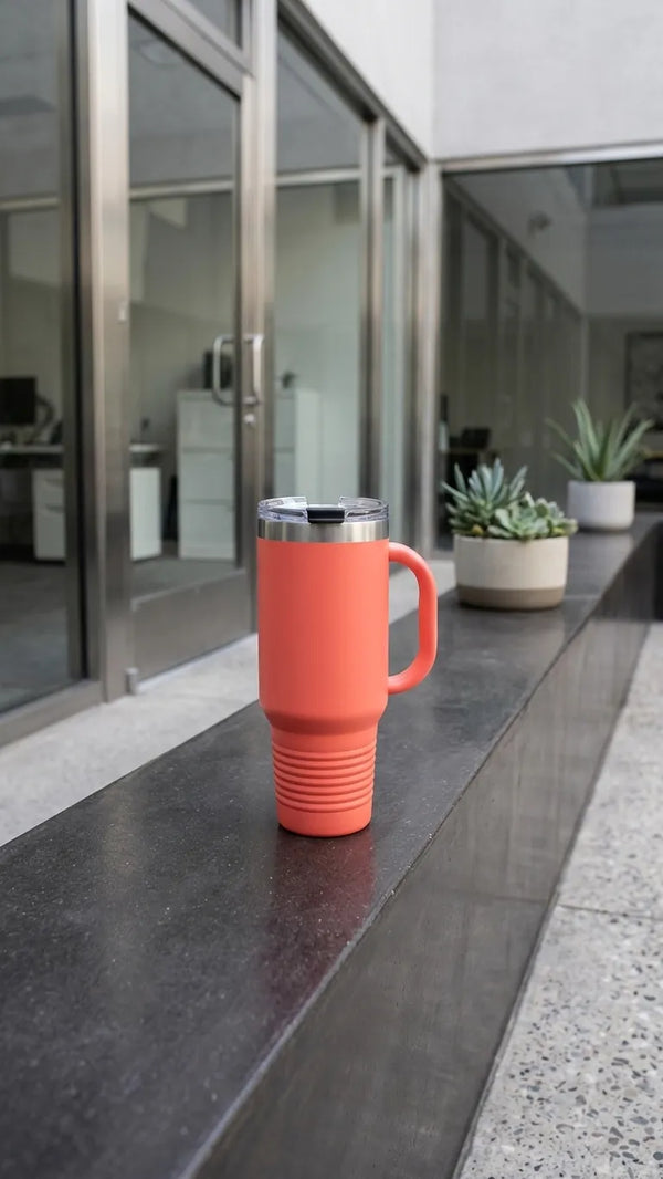 Premium Coral 40oz Travel Mug - Studio Hero Shot