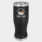Mockup: Polar Camel 14oz pilsner tumbler in Black, UV printed with a sample YOUR LOGO mark