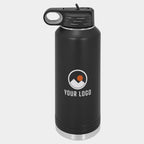 Mockup: Polar Camel 40oz water bottle in Black, UV printed with a sample YOUR LOGO mark
