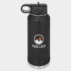 Mockup: Polar Camel 32oz water bottle in Black, UV printed with a sample YOUR LOGO mark
