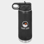 Mockup: Polar Camel 20oz water bottle in Black, UV printed with a sample YOUR LOGO mark