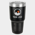 Mockup: Polar Camel 30oz Ringneck tumbler in Black, UV printed with a sample YOUR LOGO mark