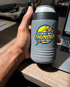12oz Can Cooler with a custom full-color printed logo, in hand to show size | Karved Concepts