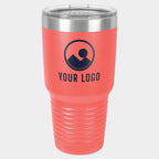 Mockup: Polar Camel 30oz Ringneck tumbler in Coral, UV printed with a sample YOUR LOGO mark