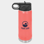 Mockup: Polar Camel 20oz water bottle in Coral, UV printed with a sample YOUR LOGO mark