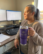 20oz Travel Mug with a custom laser-engraved logo, lifestyle photo 3 | Karved Concepts