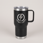 20oz Travel Mug in Black with a custom laser-engraved logo | Karved Concepts