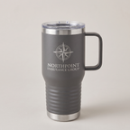 20oz Travel Mug in Dark Gray with a custom laser-engraved logo | Karved Concepts