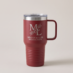 20oz Travel Mug in Maroon with a custom laser-engraved logo | Karved Concepts