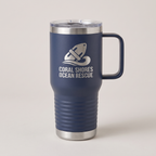 20oz Travel Mug in Navy Blue with a custom laser-engraved logo | Karved Concepts