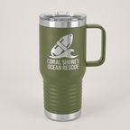20oz Travel Mug in Olive Green with a custom laser-engraved logo | Karved Concepts
