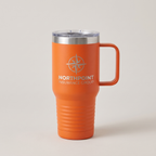 20oz Travel Mug in Orange with a custom laser-engraved logo | Karved Concepts