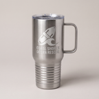 20oz Travel Mug in Stainless Steel with a custom laser-engraved logo | Karved Concepts