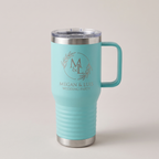 20oz Travel Mug in Teal with a custom laser-engraved logo | Karved Concepts