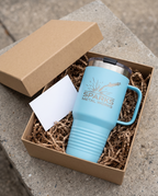 40oz Travel Mug with a custom laser-engraved logo, in a gift box | Karved Concepts