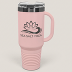40oz Travel Mug in Blush / Ghost Black with a custom laser-engraved logo | Karved Concepts
