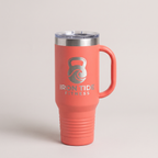 40oz Travel Mug in Coral with a custom laser-engraved logo | Karved Concepts