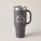 40oz Travel Mug in Dark Gray with a custom laser-engraved logo | Karved Concepts