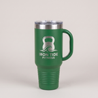 40oz Travel Mug in Green with a custom laser-engraved logo | Karved Concepts