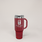 40oz Travel Mug in Maroon with a custom laser-engraved logo | Karved Concepts
