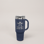 40oz Travel Mug in Navy Blue with a custom laser-engraved logo | Karved Concepts