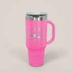 40oz Travel Mug in Pink with a custom laser-engraved logo | Karved Concepts