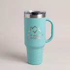 40oz Travel Mug in Teal with a custom laser-engraved logo | Karved Concepts