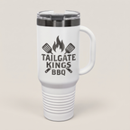 40oz Travel Mug in White / Ghost Black with a custom laser-engraved logo | Karved Concepts