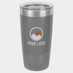 Mockup: Polar Camel 20oz Ringneck tumbler in Dark Gray, UV printed with a sample YOUR LOGO mark