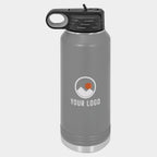 Mockup: Polar Camel 32oz water bottle in Dark Gray, UV printed with a sample YOUR LOGO mark