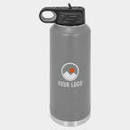 Mockup: Polar Camel 40oz water bottle in Dark Gray, UV printed with a sample YOUR LOGO mark
