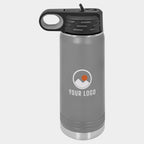 Mockup: Polar Camel 20oz water bottle in Dark Gray, UV printed with a sample YOUR LOGO mark