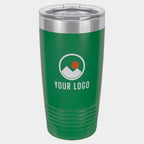Mockup: Polar Camel 20oz Ringneck tumbler in Green, UV printed with a sample YOUR LOGO mark