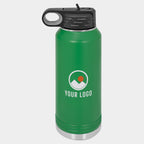 Mockup: Polar Camel 32oz water bottle in Green, UV printed with a sample YOUR LOGO mark