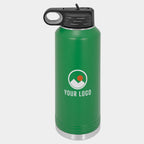 Mockup: Polar Camel 40oz water bottle in Green, UV printed with a sample YOUR LOGO mark