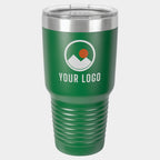 Mockup: Polar Camel 30oz Ringneck tumbler in Green, UV printed with a sample YOUR LOGO mark