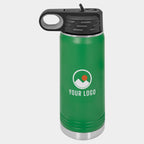 Mockup: Polar Camel 20oz water bottle in Green, UV printed with a sample YOUR LOGO mark