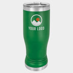 Mockup: Polar Camel 14oz pilsner tumbler in Green, UV printed with a sample YOUR LOGO mark