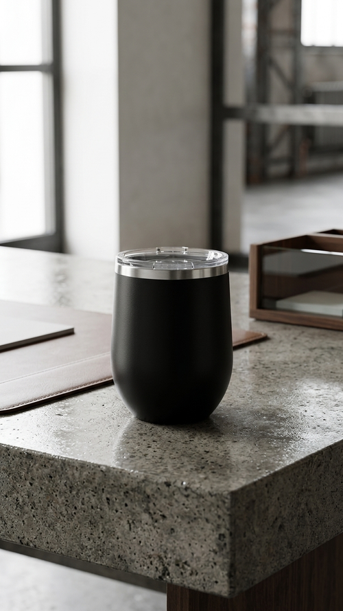 Custom 12oz Wine Tumbler — hero shot in matte black finish