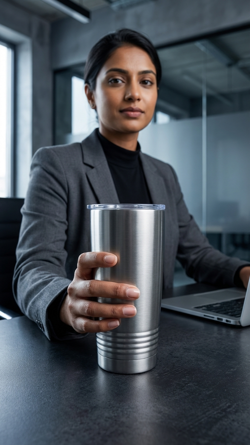 Custom 20oz Ringneck Tumbler — hero shot in stainless finish