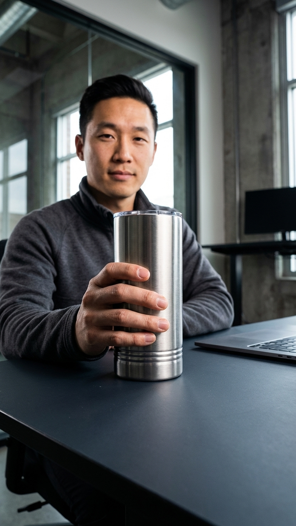 Custom 22oz Skinny Tumbler — hero shot in stainless finish