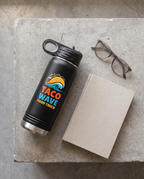 20oz Water Bottle, UV printed with a sample business logo (illustrative flat lay)