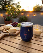 12oz Wine Tumbler, on a patio table at sunset | Karved Concepts